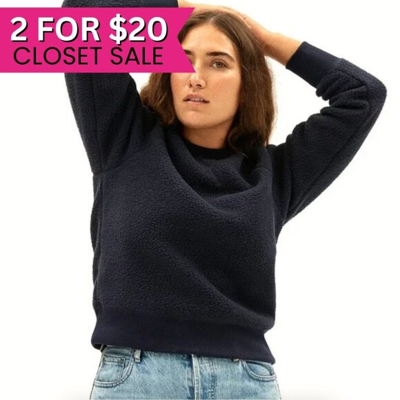 Everlane Black Teddy Sherpa Crewneck Pullover Sweater XS Fleece Sweatshirt - Picture 1 of 14